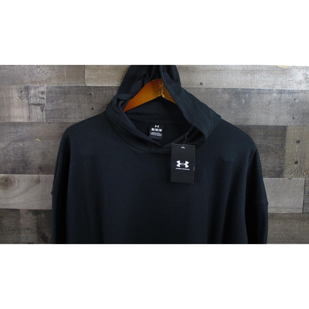 Under Armour Hoodie Mens Medium Black UA Journey Rib Knit Pullover Sweatshirt